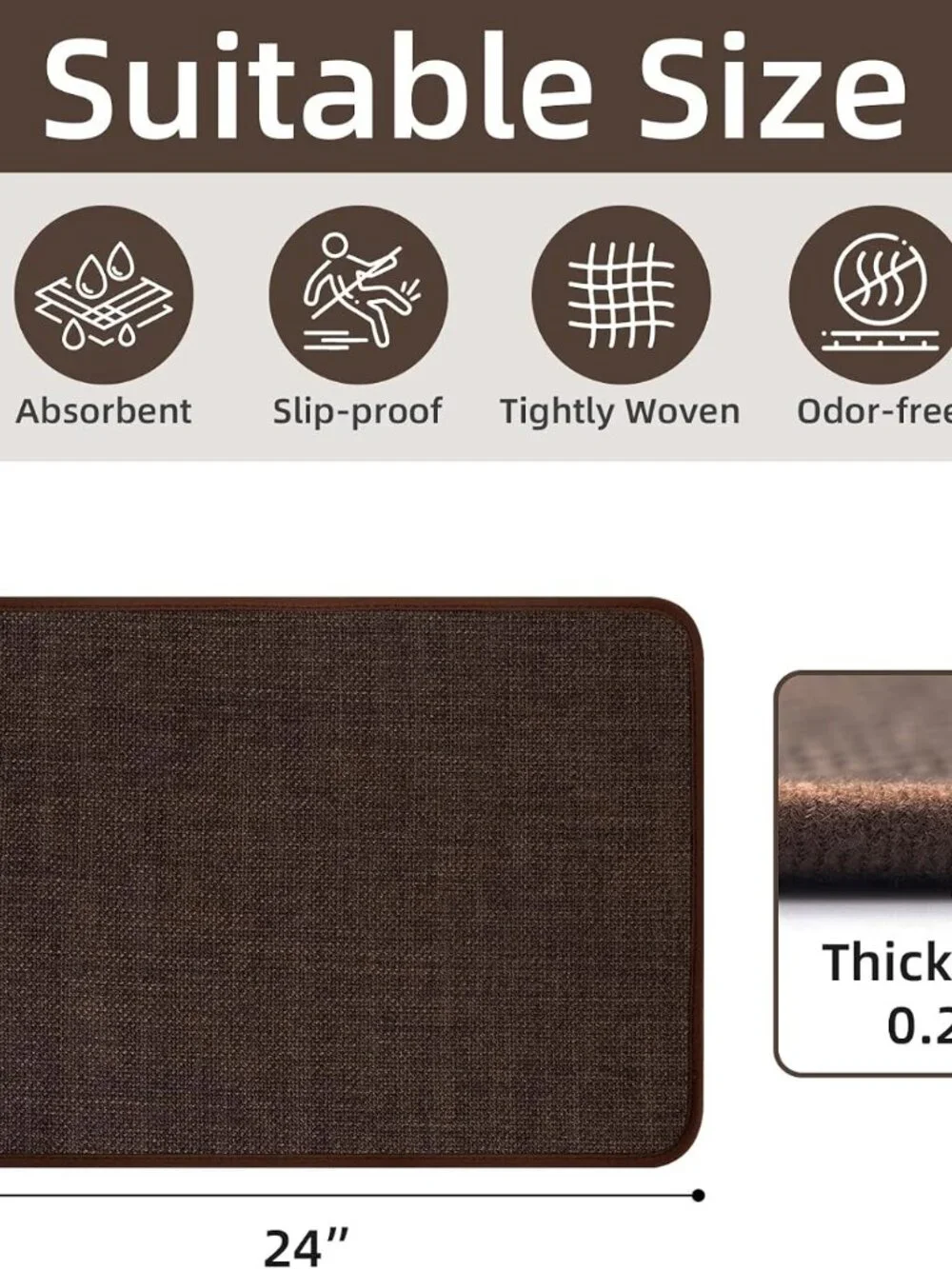 Bathroom Rug, Absorbent Bath Mat, Quick Dry, Non-Slip, 17x24 Inch, Brown